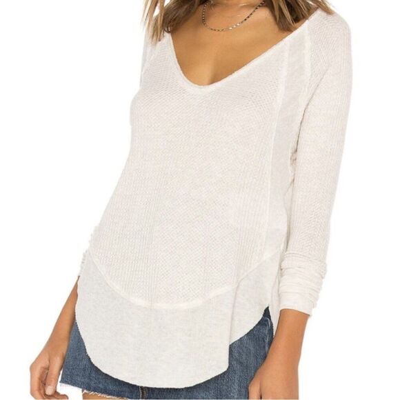 We the Free People Womens Small Catalina White Thermal Long Sleeve V-neck Top - Picture 10 of 10